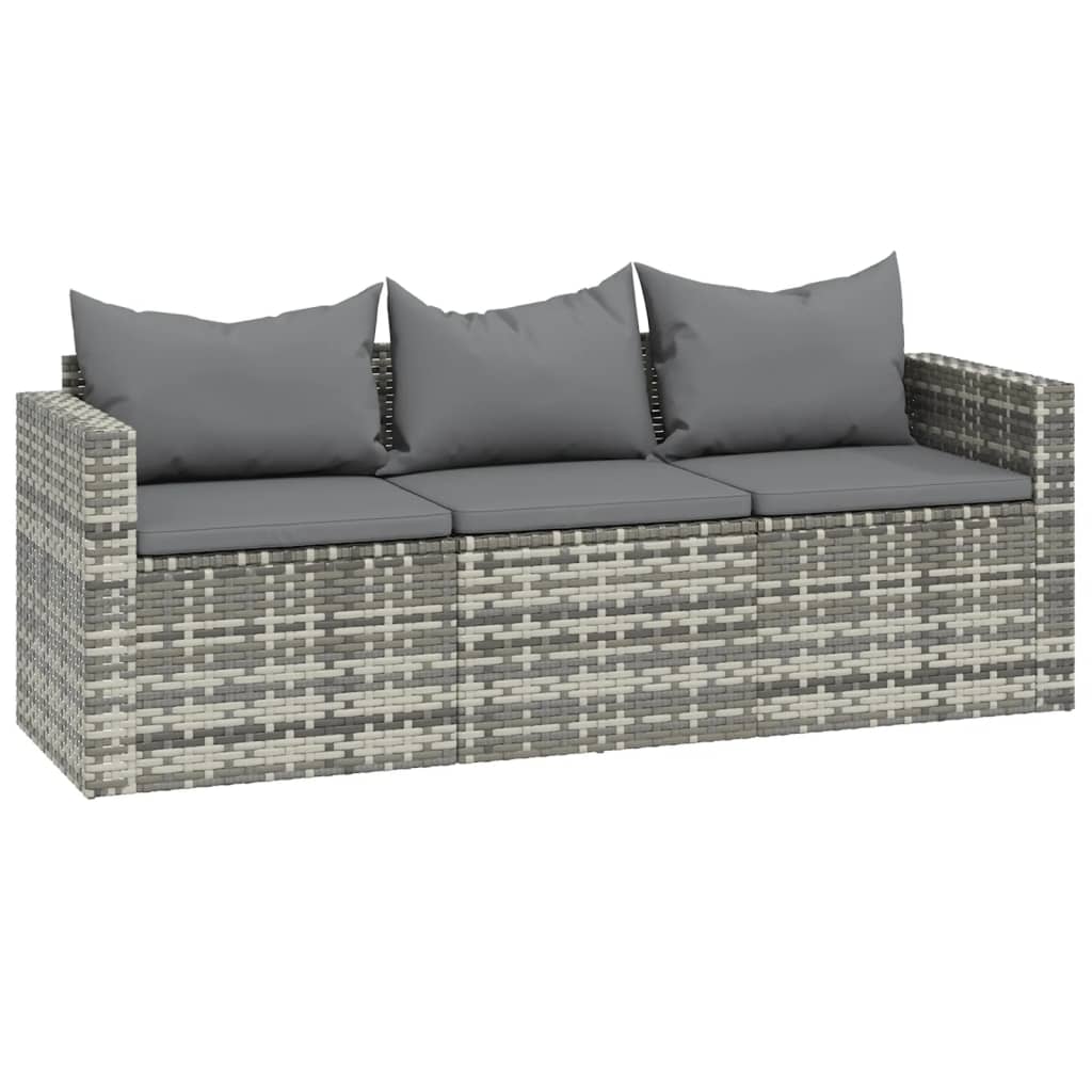 -Delige Loungeset Met Kussens Poly Rattan Grijs
