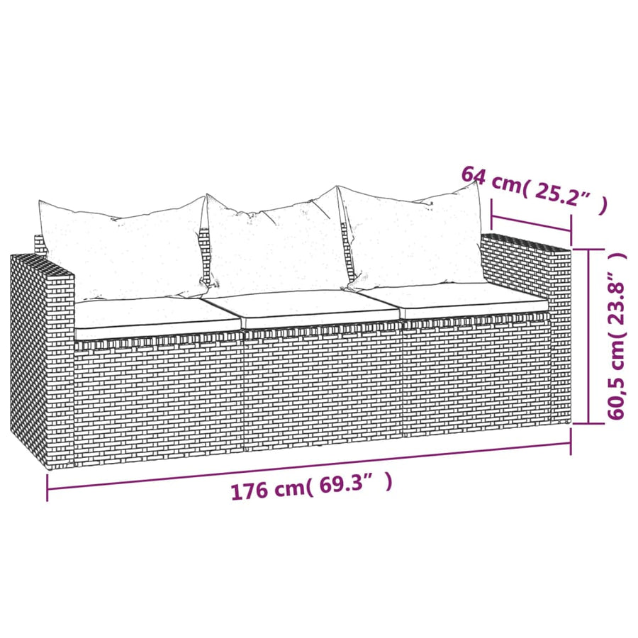 -Delige Loungeset Met Kussens Poly Rattan Grijs