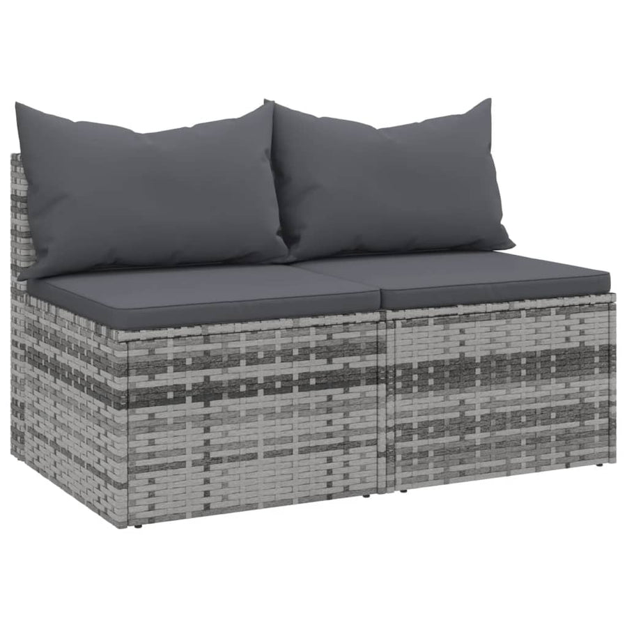 Tuinmiddenbank Met Kussens 2 St Poly Rattan Grijs
