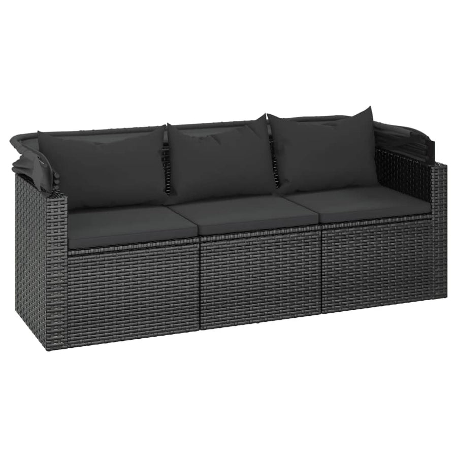 Tuinbank 3-Zits Met Dak En Voetenbank Poly Rattan Zwart