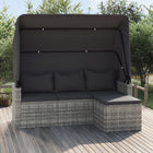 Tuinbank 3-zits poly rattan grijs met dak en voetenbank
