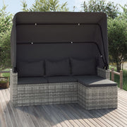 Tuinbank 3-zits poly rattan grijs met dak en voetenbank