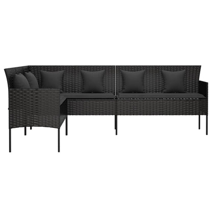 Tuinbank L-Vormig Met Kussens Poly Rattan Zwart