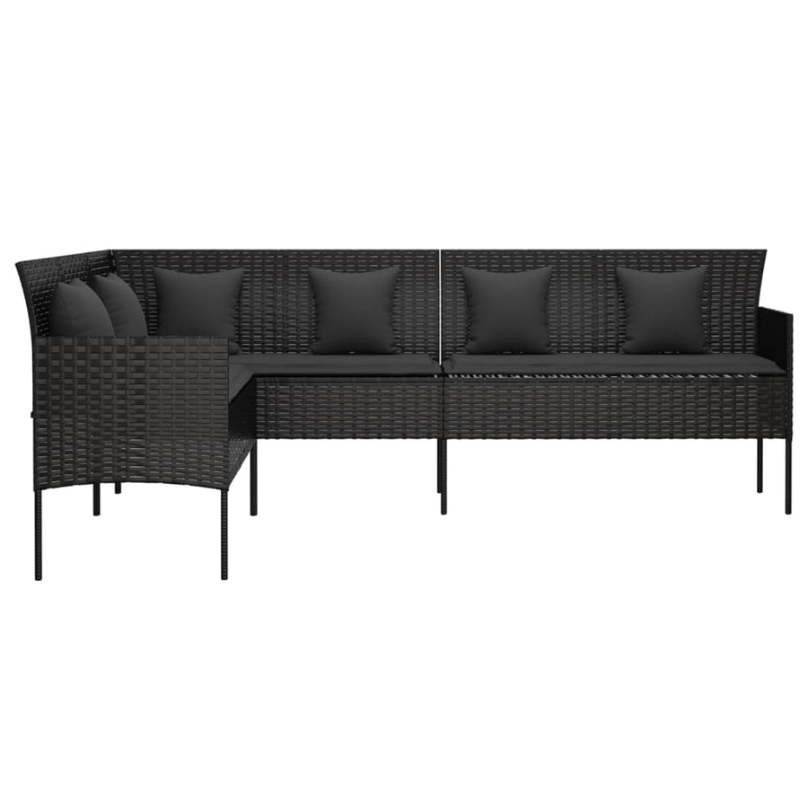 Tuinbank L-Vormig Met Kussens Poly Rattan Zwart