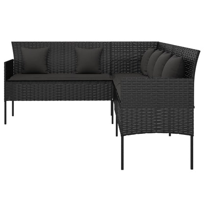 Tuinbank L-Vormig Met Kussens Poly Rattan Zwart