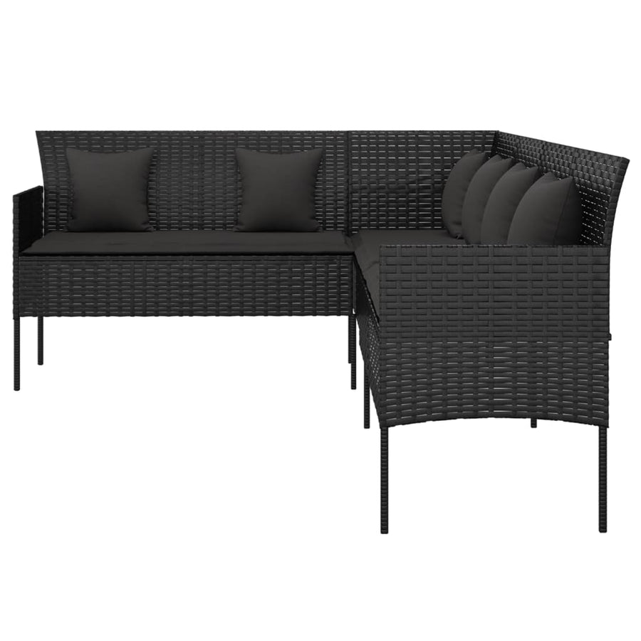Tuinbank L-Vormig Met Kussens Poly Rattan Zwart