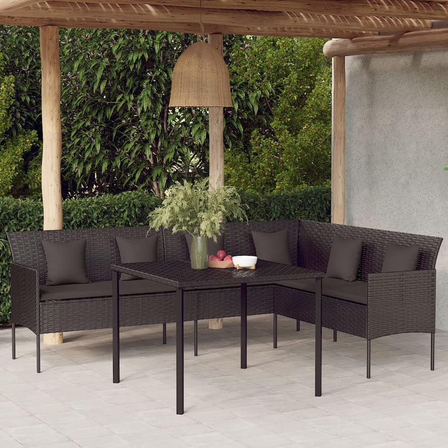 Tuinbank L-Vormig Met Kussens Poly Rattan Zwart