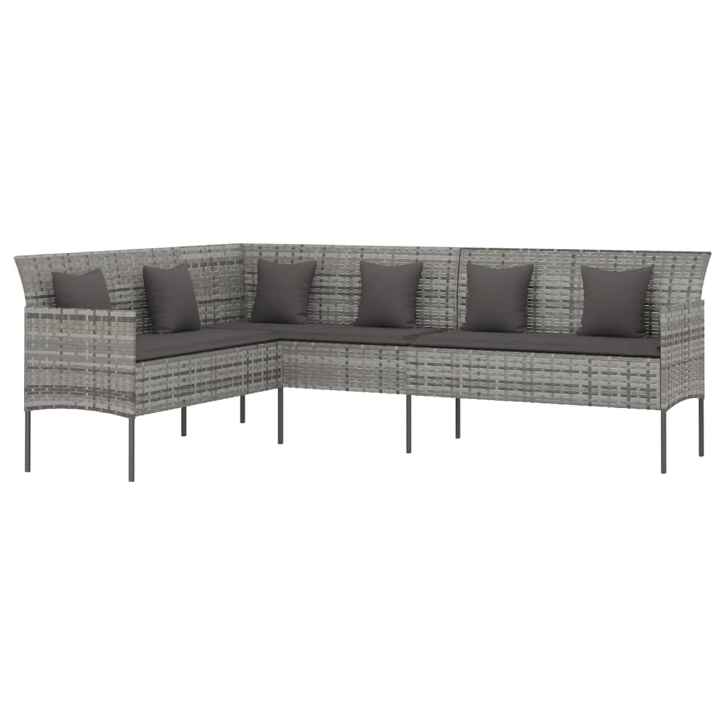 Tuinbank L-Vormig Met Kussens Poly Rattan Grijs