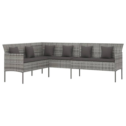Tuinbank L-Vormig Met Kussens Poly Rattan Grijs