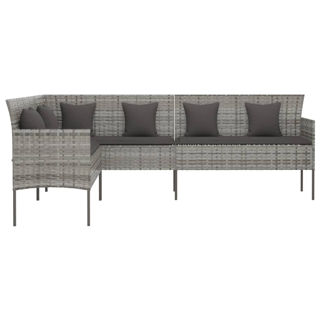 Tuinbank L-Vormig Met Kussens Poly Rattan Grijs