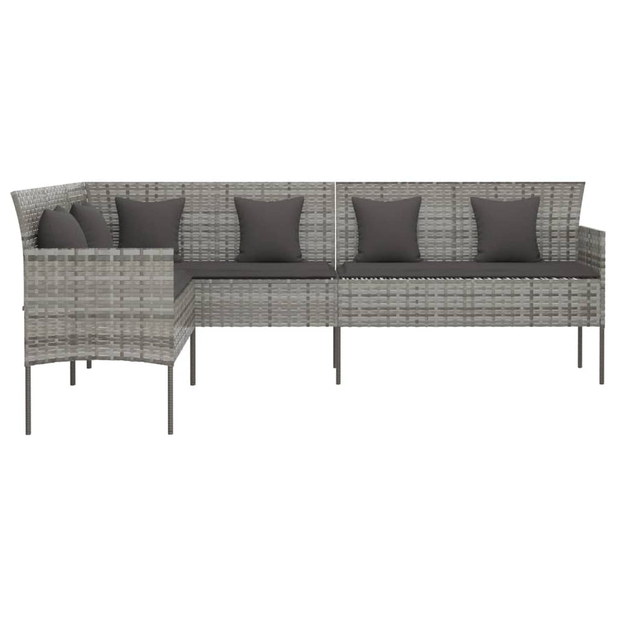 Tuinbank L-Vormig Met Kussens Poly Rattan Grijs