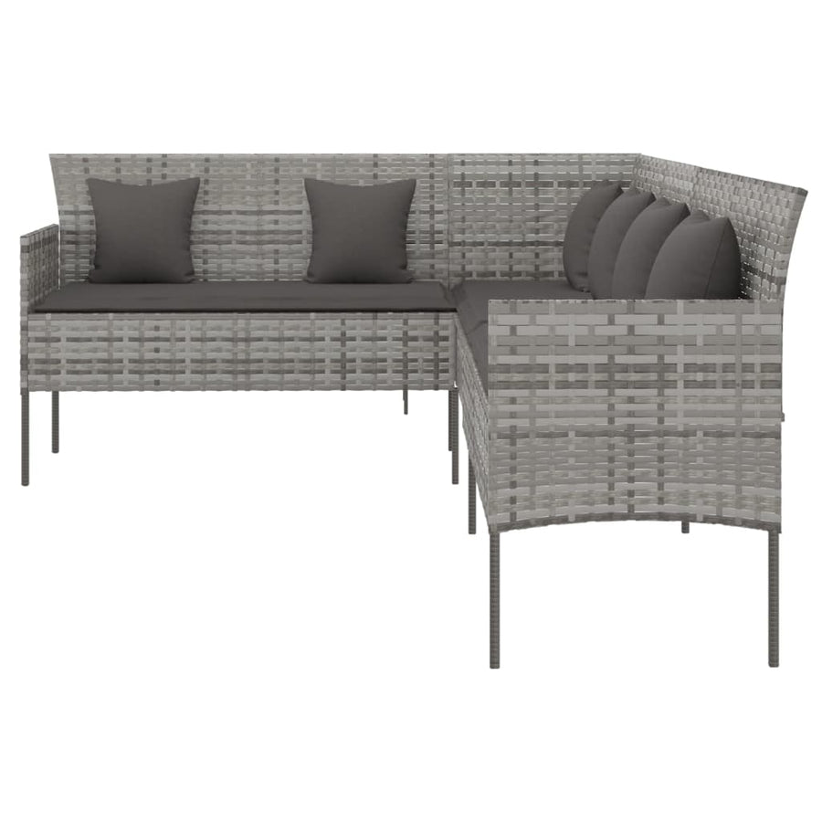 Tuinbank L-Vormig Met Kussens Poly Rattan Grijs