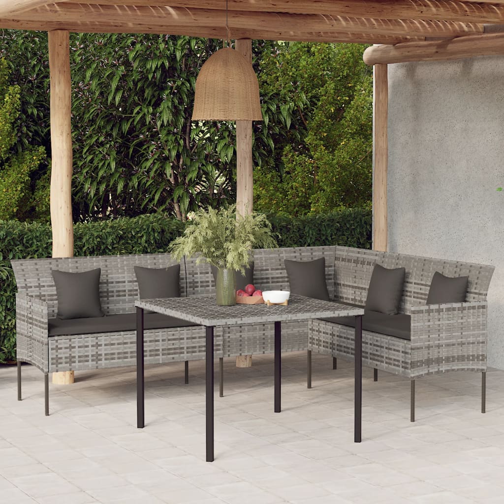Tuinbank L-Vormig Met Kussens Poly Rattan Grijs