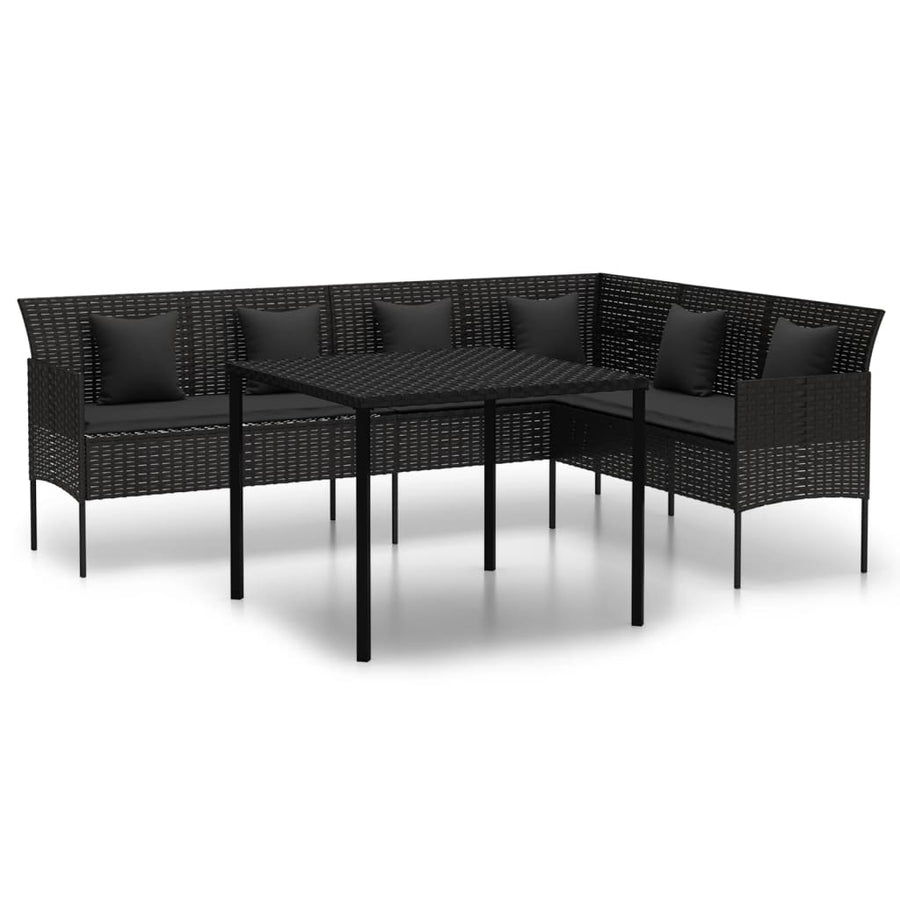-Delige Tuinset Met Kussens Poly Rattan Zwart