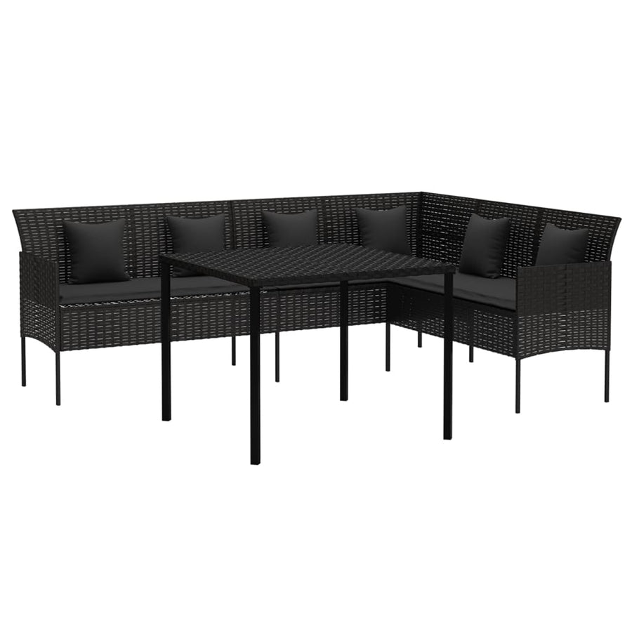 -Delige Tuinset Met Kussens Poly Rattan Zwart