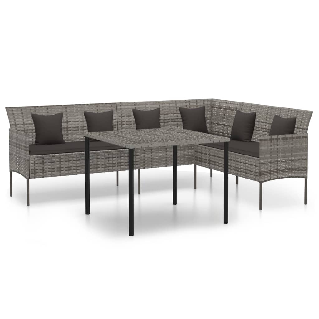 -Delige Tuinset Met Kussens Poly Rattan Grijs