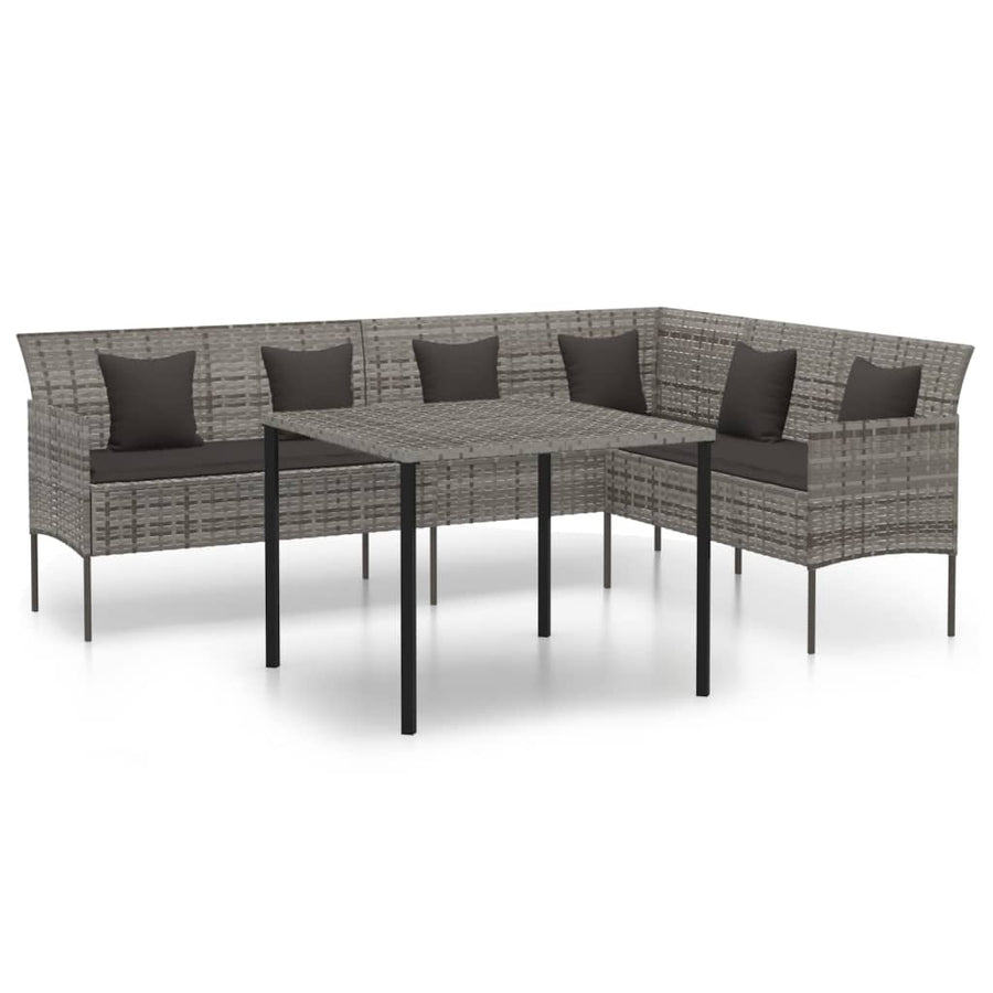 -Delige Tuinset Met Kussens Poly Rattan Grijs