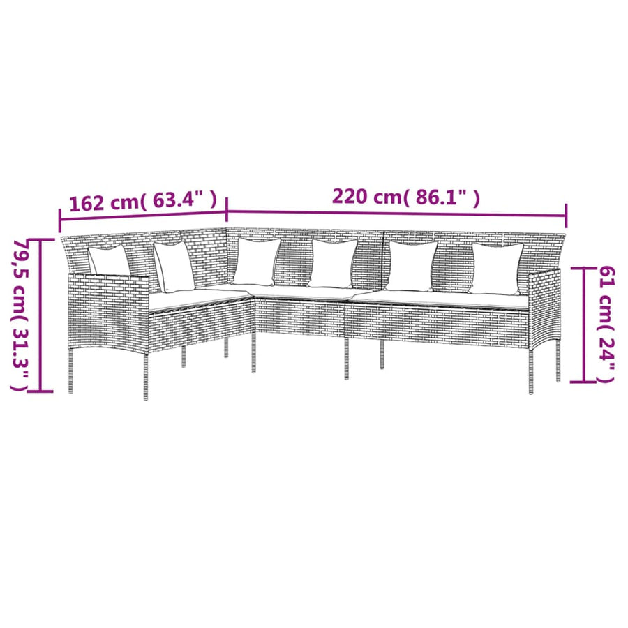 -Delige Tuinset Met Kussens Poly Rattan Grijs
