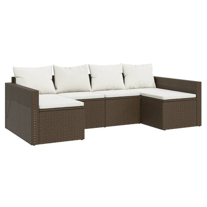-Delige Loungeset Met Kussens Poly Rattan Bruin