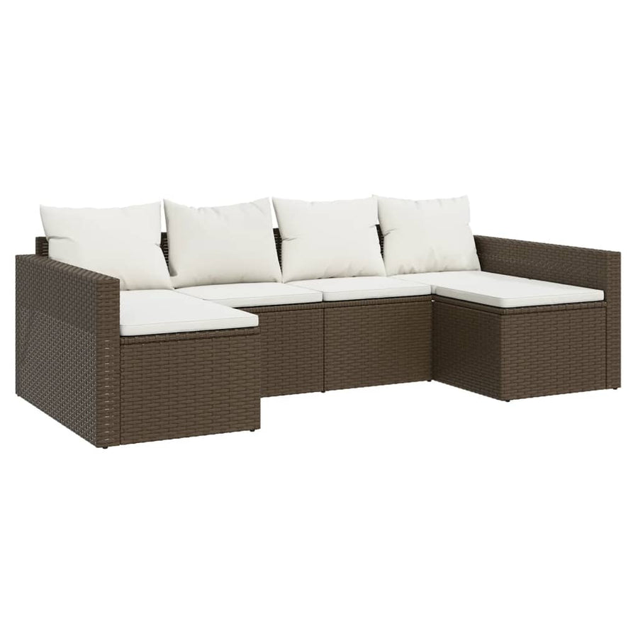 -Delige Loungeset Met Kussens Poly Rattan Bruin