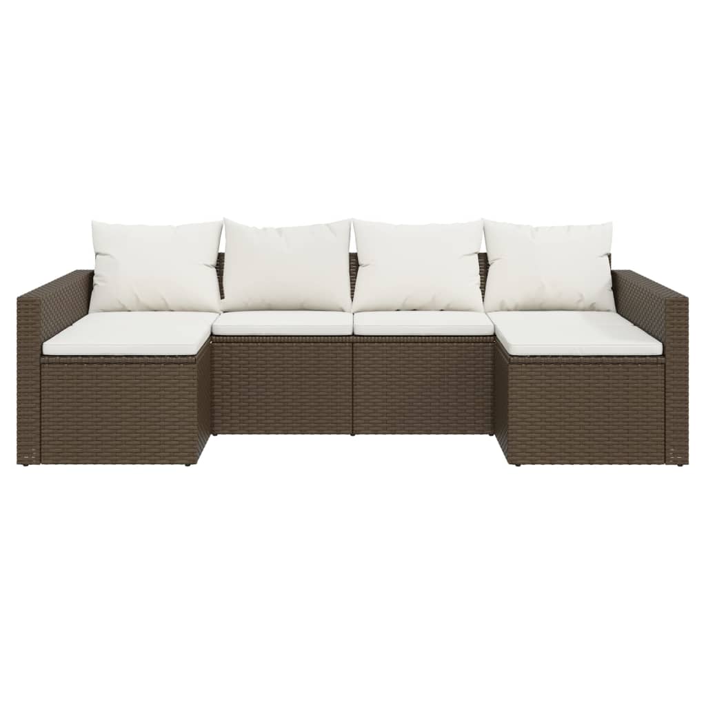 -Delige Loungeset Met Kussens Poly Rattan Bruin