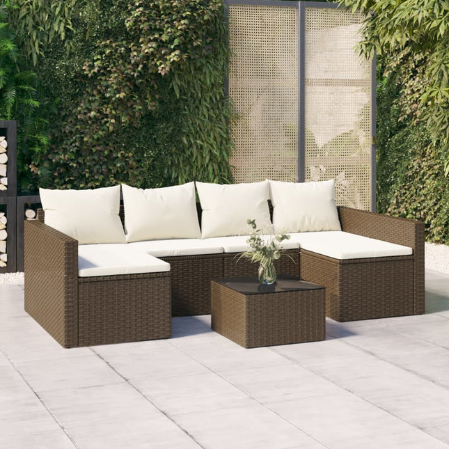 -Delige Loungeset Met Kussens Poly Rattan Bruin