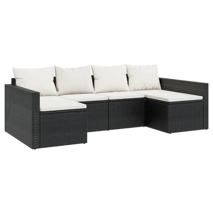 -Delige Loungeset Met Kussens Poly Rattan Zwart en crème
