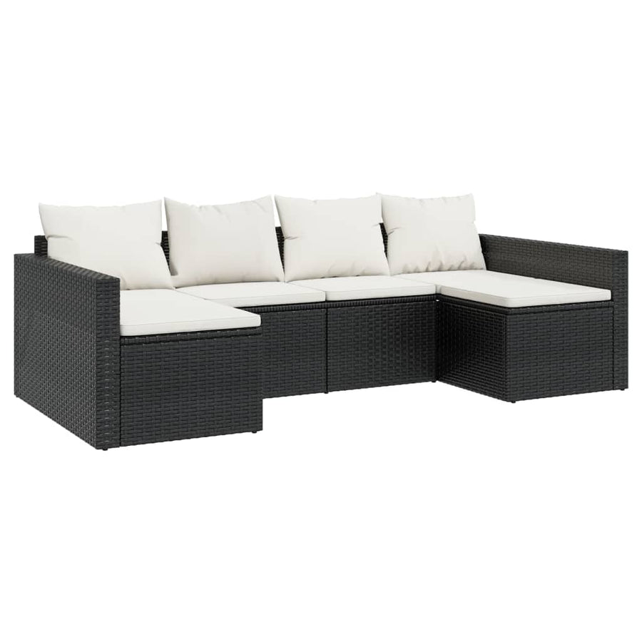 -Delige Loungeset Met Kussens Poly Rattan Zwart en crème