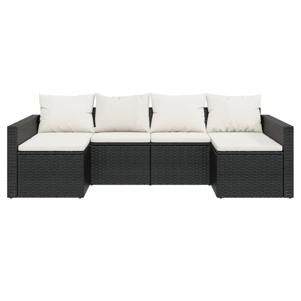 -Delige Loungeset Met Kussens Poly Rattan Zwart en crème