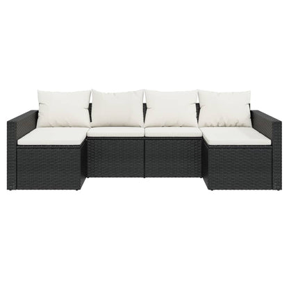 -Delige Loungeset Met Kussens Poly Rattan Zwart en crème