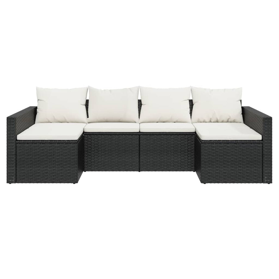 -Delige Loungeset Met Kussens Poly Rattan Zwart en crème