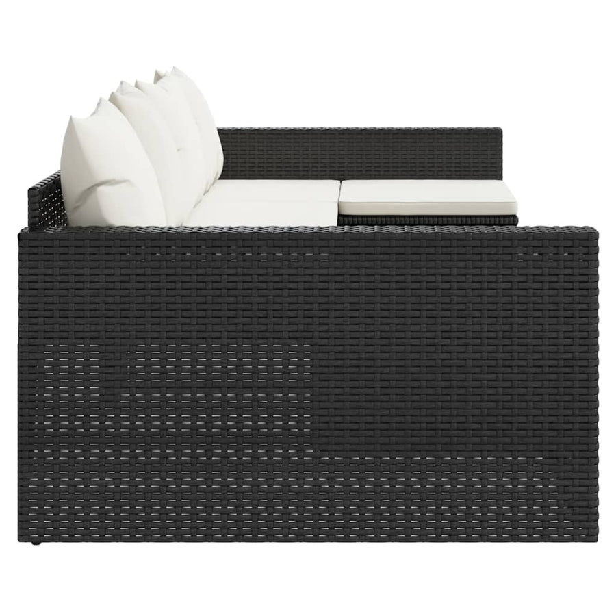 -Delige Loungeset Met Kussens Poly Rattan Zwart en crème