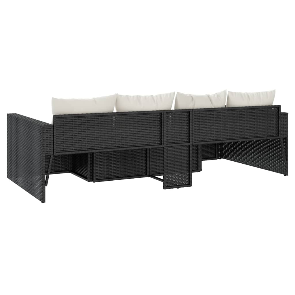 -Delige Loungeset Met Kussens Poly Rattan Zwart en crème