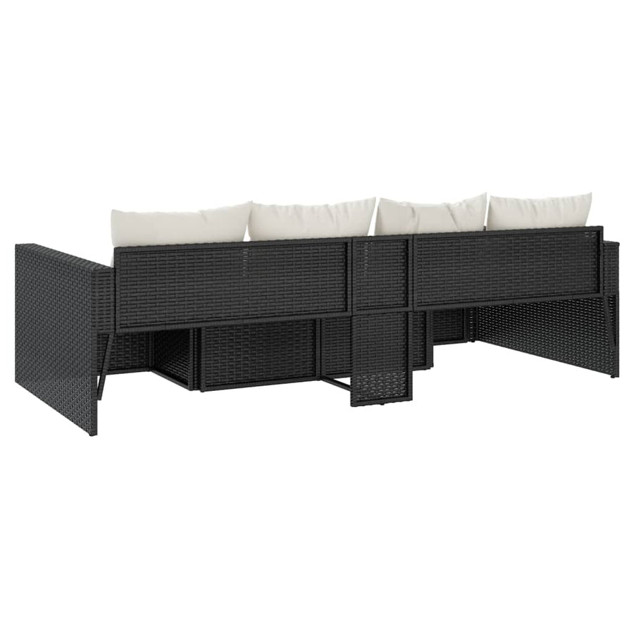 -Delige Loungeset Met Kussens Poly Rattan Zwart en crème