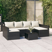 Loungeset poly rattan 2-delig zwart met kussens