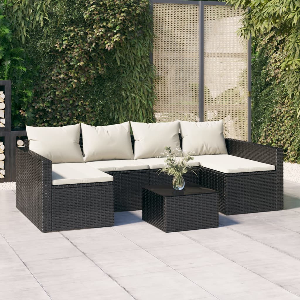 -Delige Loungeset Met Kussens Poly Rattan Zwart en crème