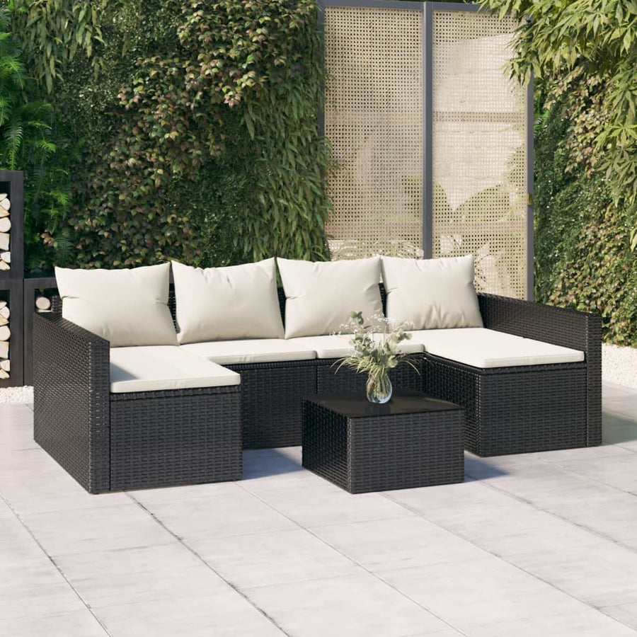 -Delige Loungeset Met Kussens Poly Rattan Zwart en crème