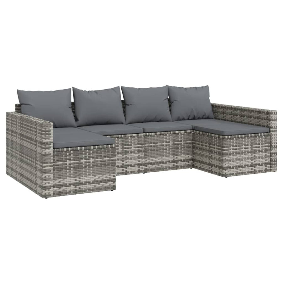 -Delige Loungeset Met Kussens Poly Rattan Grijs