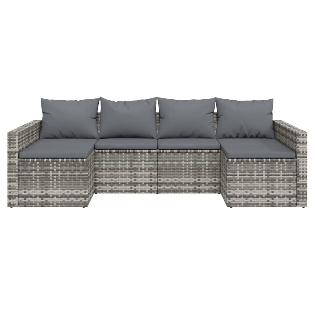 -Delige Loungeset Met Kussens Poly Rattan Grijs