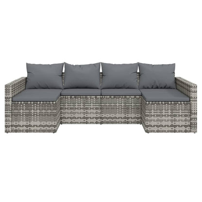 -Delige Loungeset Met Kussens Poly Rattan Grijs