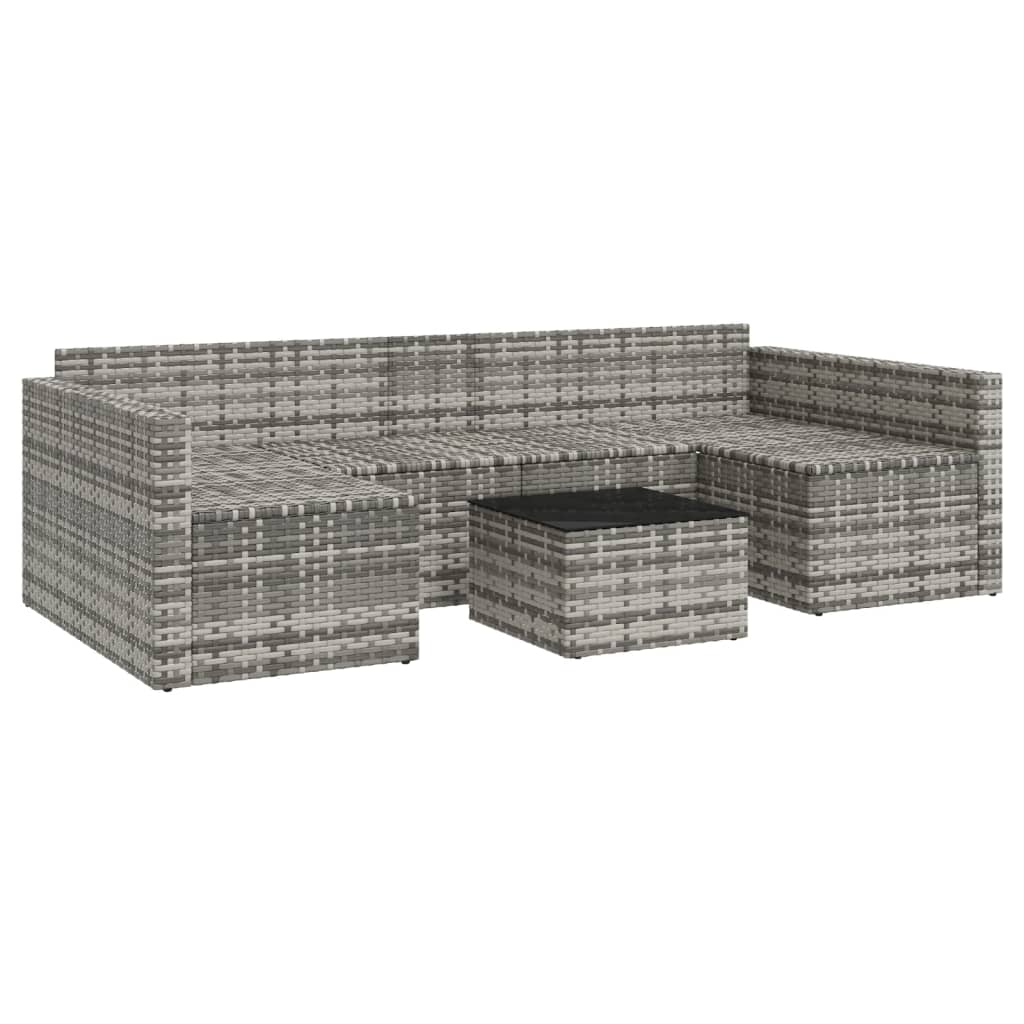 -Delige Loungeset Met Kussens Poly Rattan Grijs