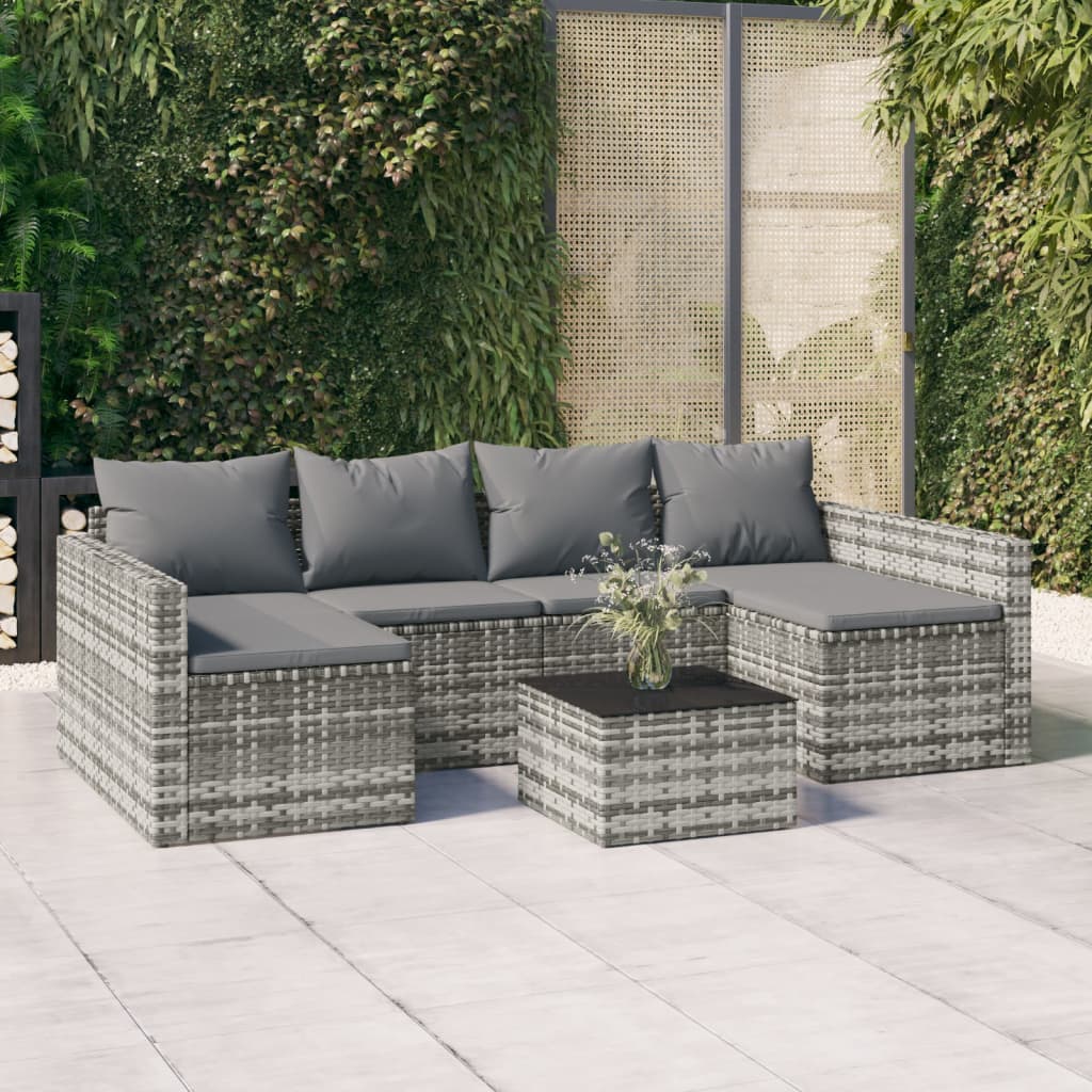 -Delige Loungeset Met Kussens Poly Rattan Grijs