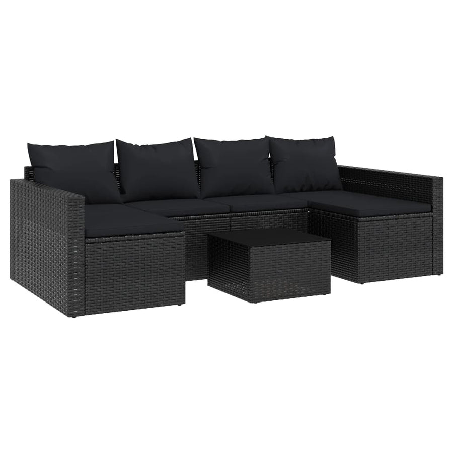 Loungeset Met Kussens Poly Rattan Zwart