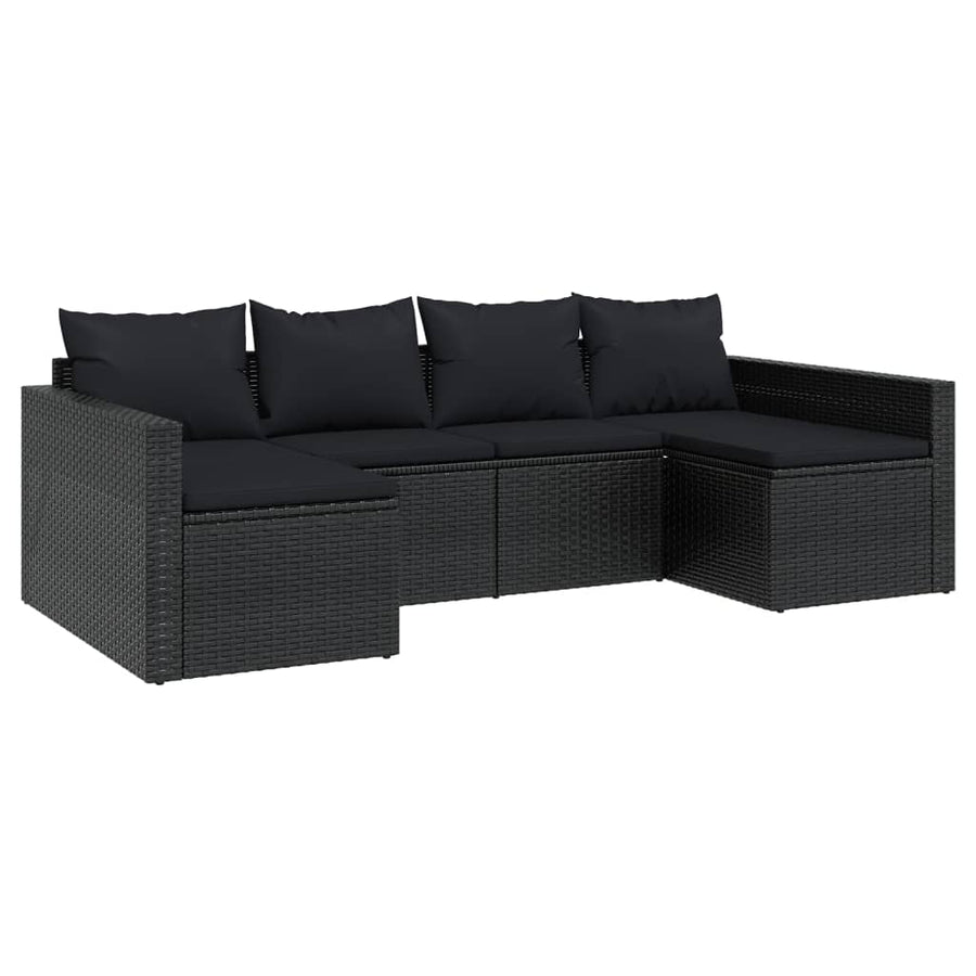 Loungeset Met Kussens Poly Rattan Zwart