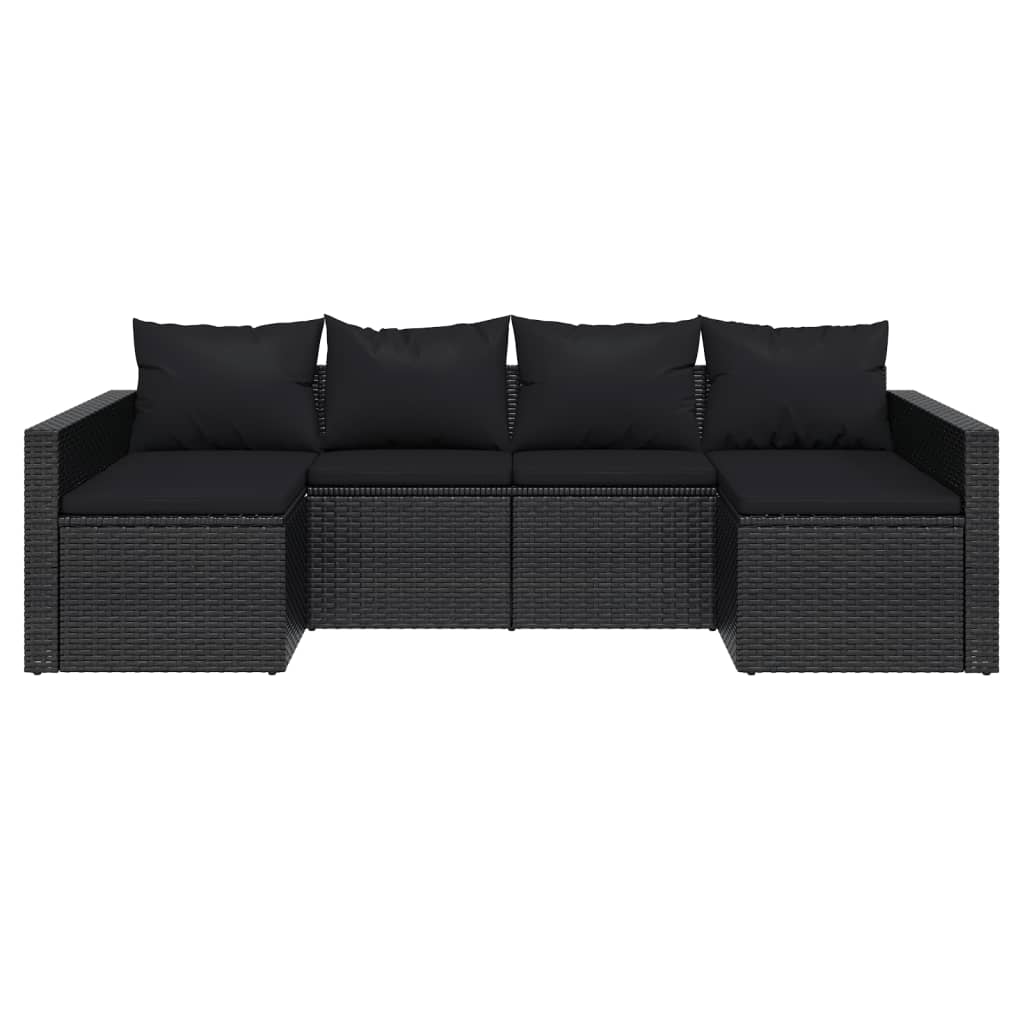 Loungeset Met Kussens Poly Rattan Zwart