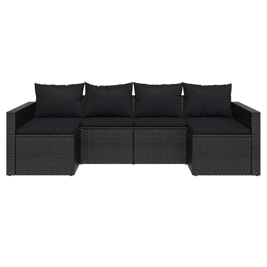 Loungeset Met Kussens Poly Rattan Zwart