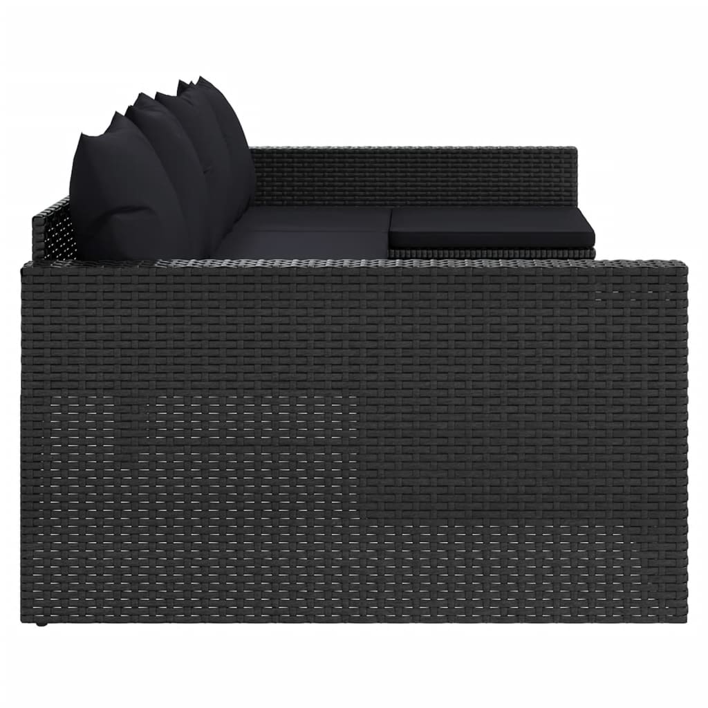 Loungeset Met Kussens Poly Rattan Zwart