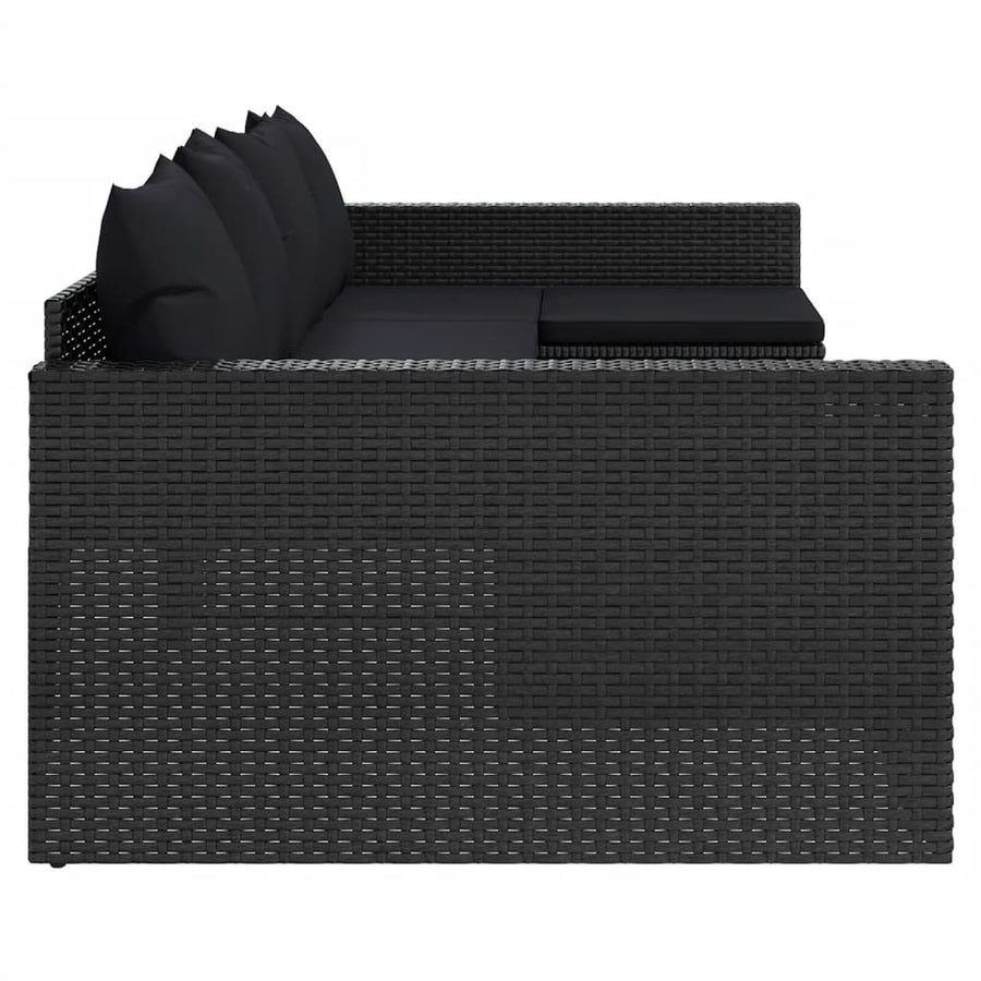 Loungeset Met Kussens Poly Rattan Zwart