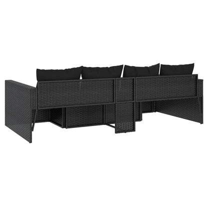Loungeset Met Kussens Poly Rattan Zwart