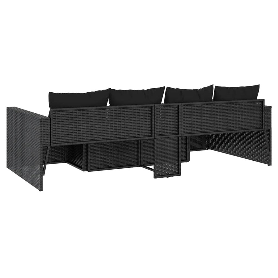 Loungeset Met Kussens Poly Rattan Zwart